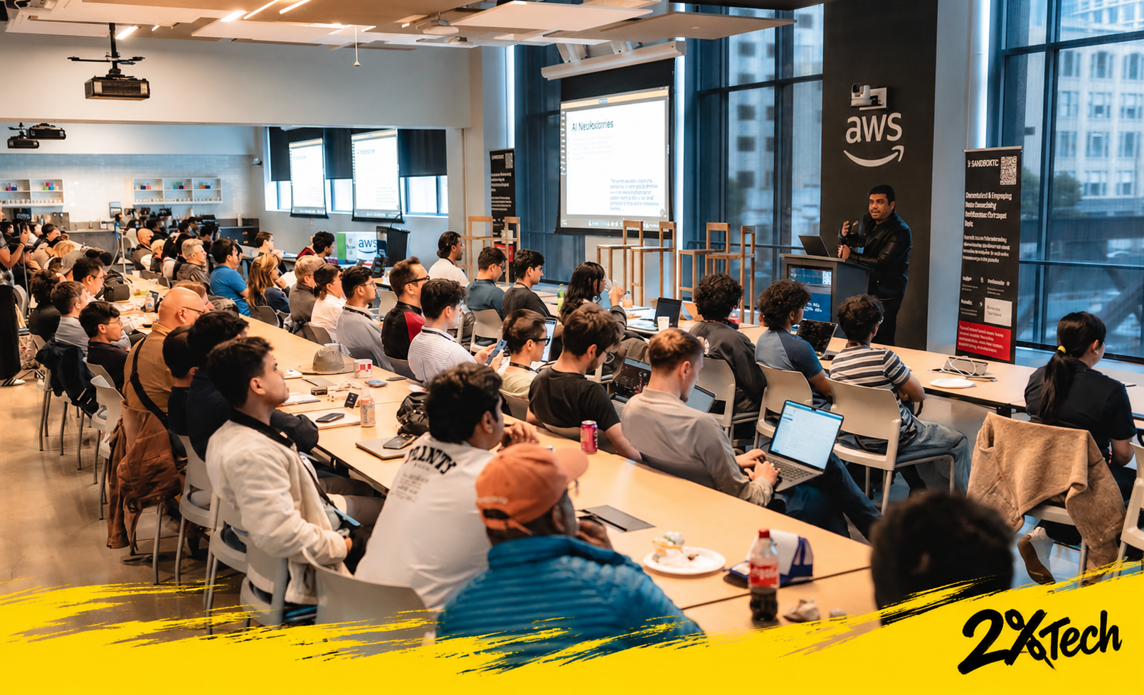 Builders at a 2%Tech AI workshop at AWS Builder Loft